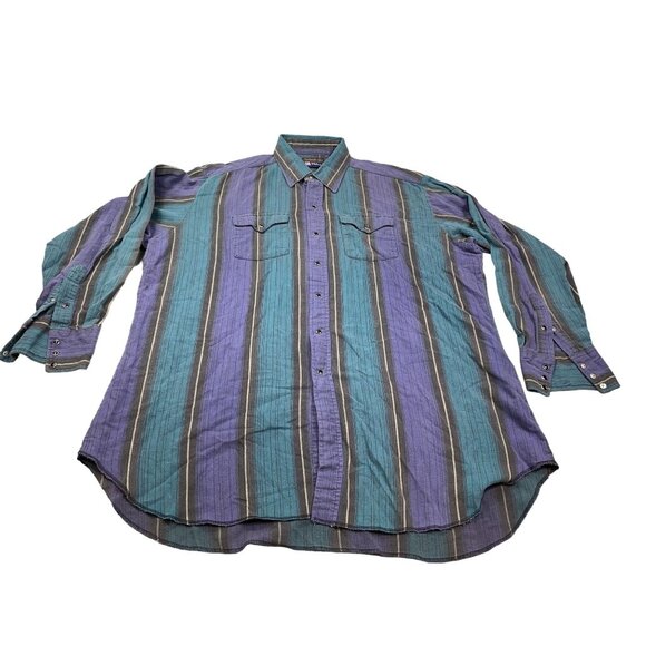 Panhandle Slim Mens Size 18 1/2 Blue Striped Button-Down Shirt Cotton Blend - Picture 1 of 9